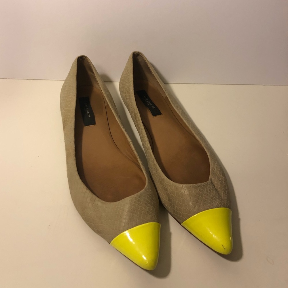 Ann Taylor nude and neon yellow pointed toe flats